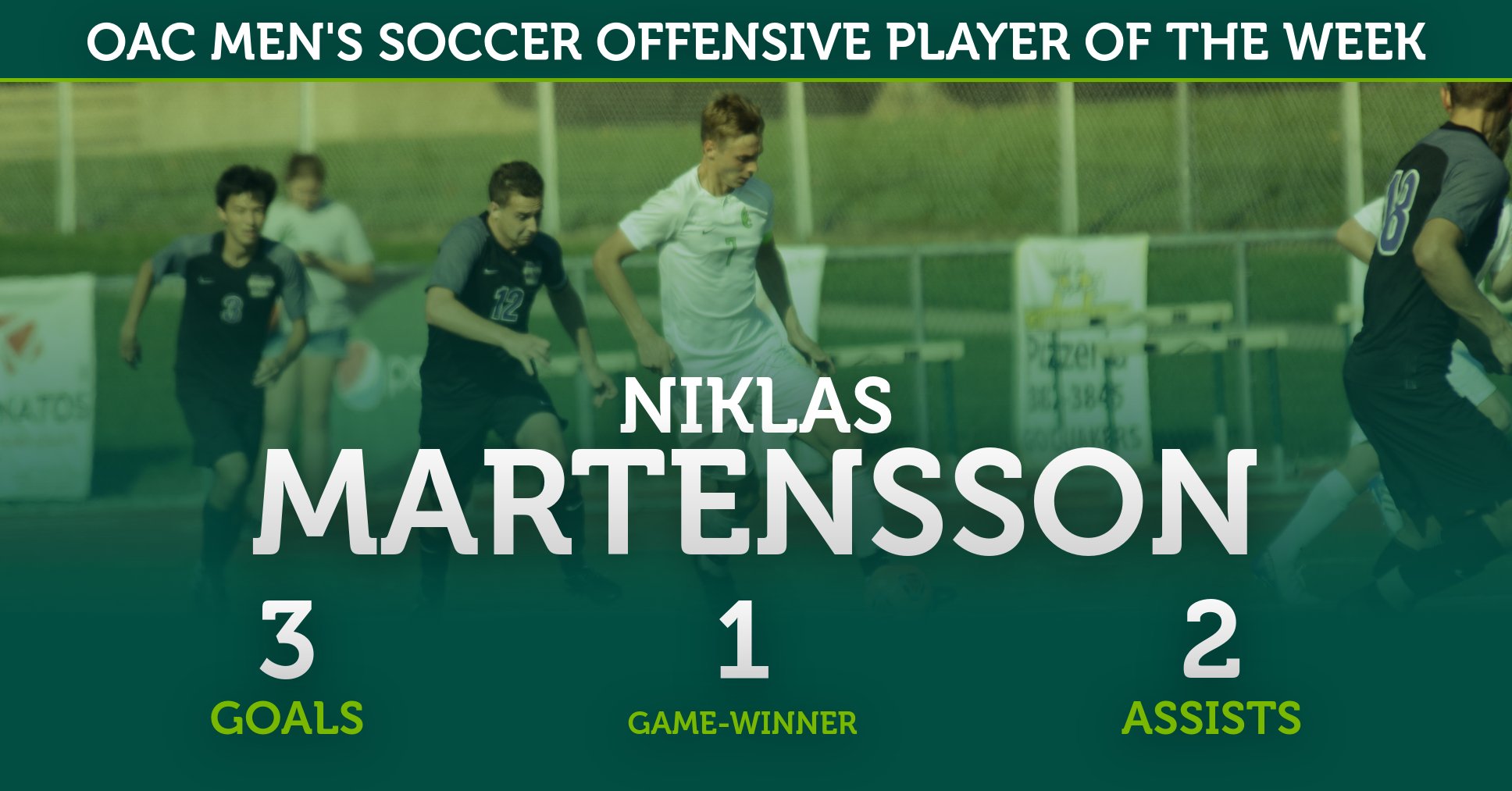 Martensson Garners OAC Men's Soccer Offensive Player of the Week Honors