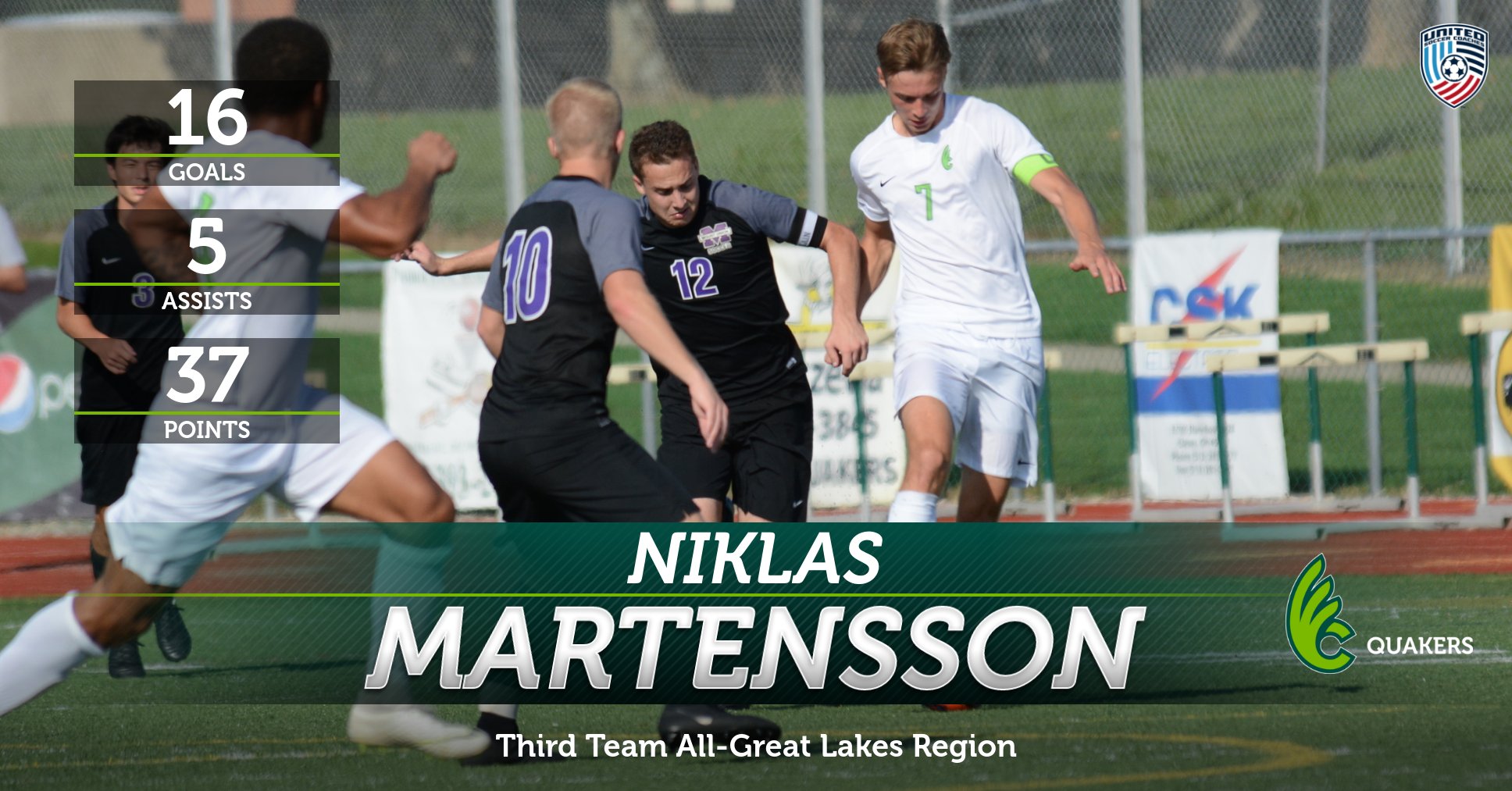 Martensson Garners Third Team All-Great Lakes Region Honors from United Soccer Coaches