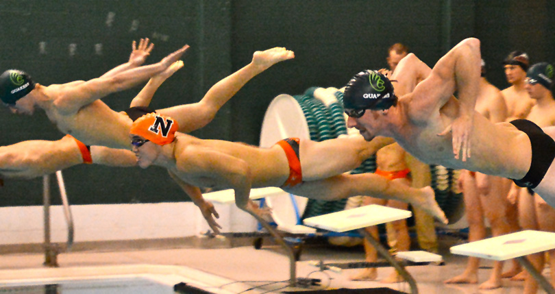 Hawk wins two events for @DubC_Swimming men