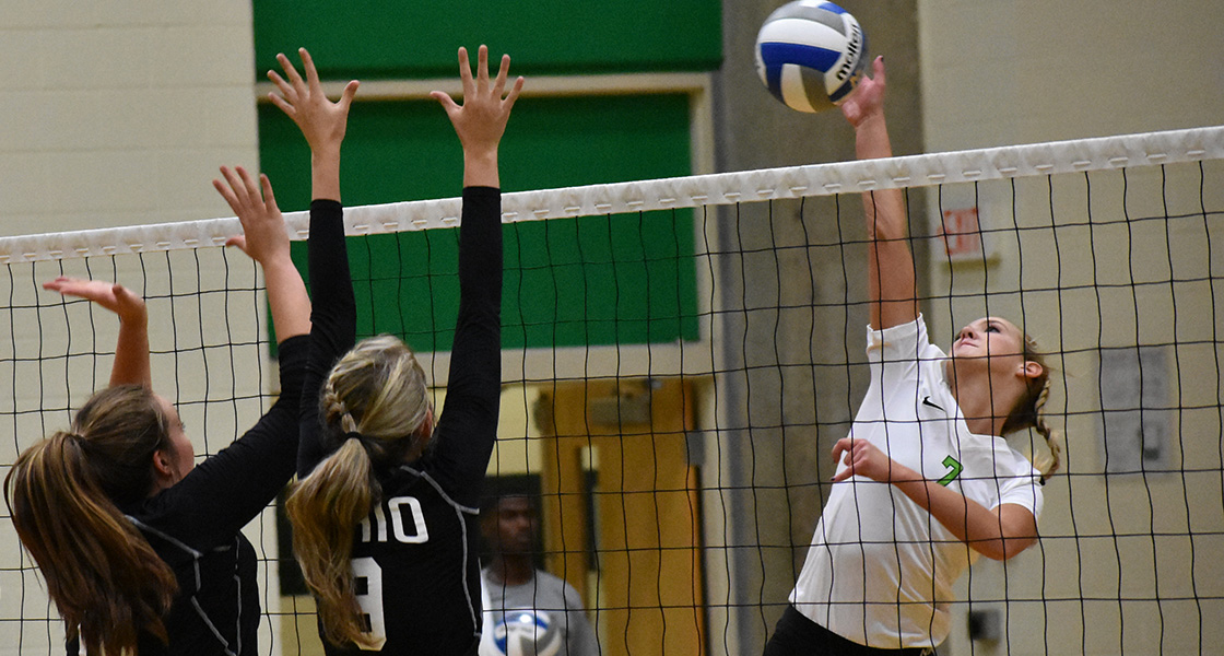 Freshman Taylor McCuiston tied for a team-high six kills in Tuesday's loss to Otterbein. (Athletic Communications file photo/Kailee Dale)