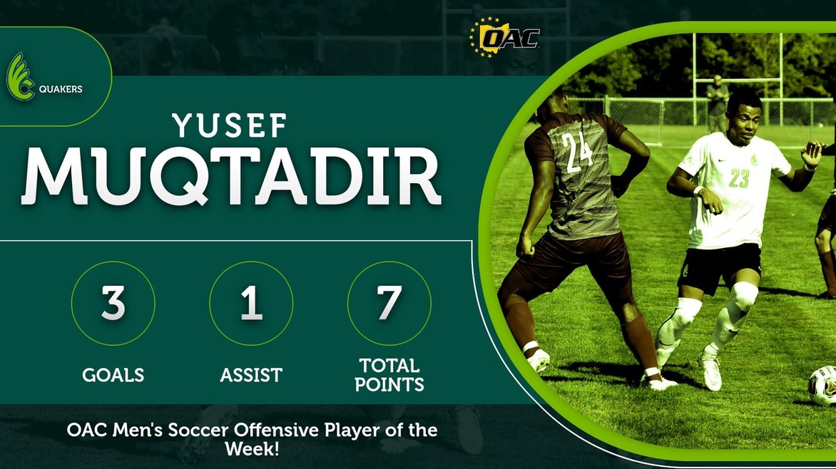 Yusef Muqtadir Named OAC Men's Soccer Offensive Player of the Week