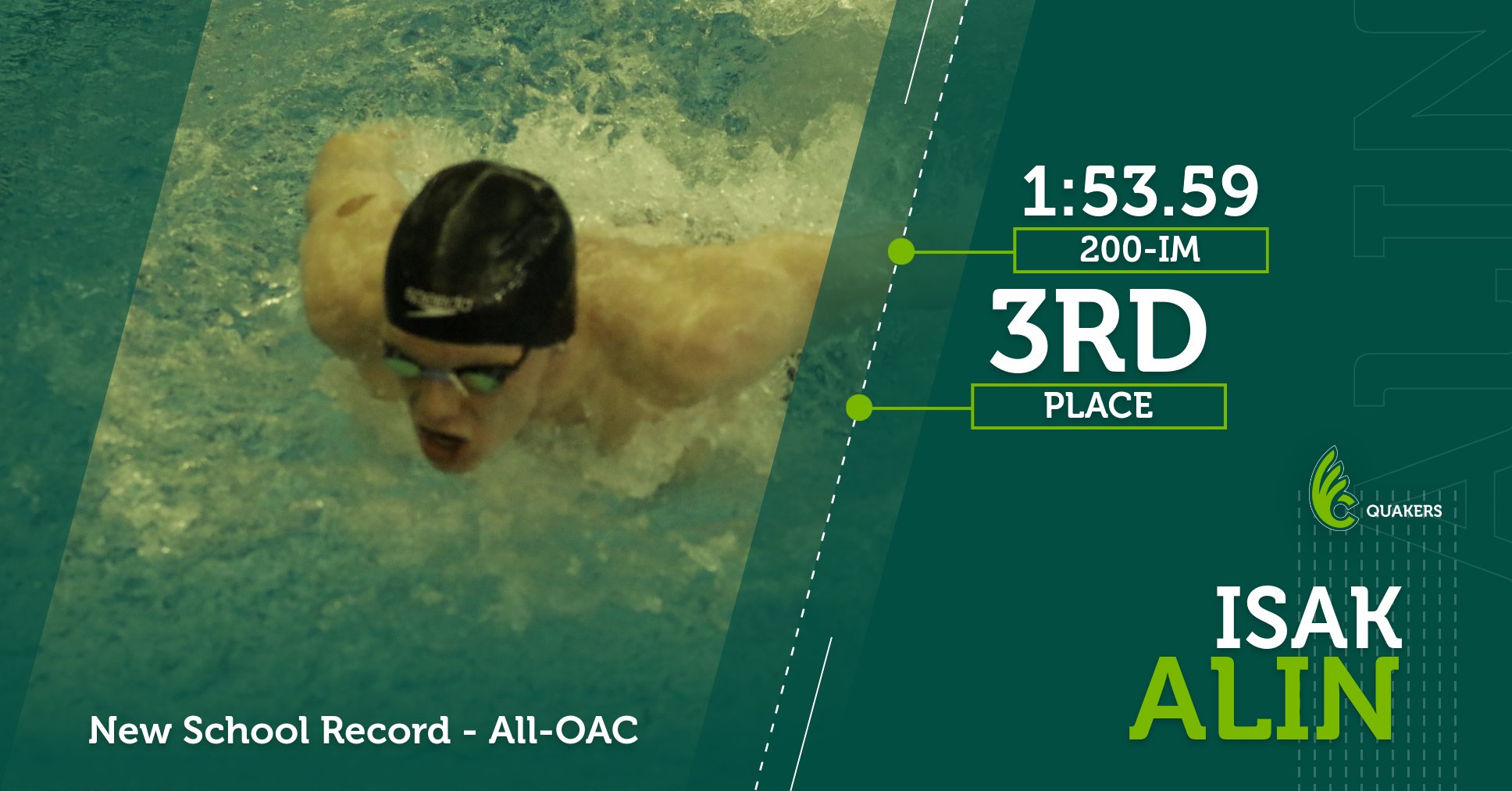 Alin's School Record in 200-Yard IM Leads to All-OAC Honors for Men's Swimming at OAC Championships