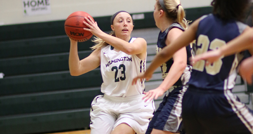 Junior Savannah Hooper finished with a team-high 15 points to help the Fightin' Quakers post the 20-point win over John Carroll. (Wilmington photo/John Swartzel)
